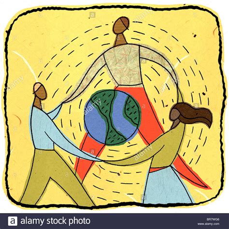 people holding hands around a globe Stock Photo - Alamy