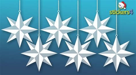 Set of 6 3D Hanging Star Christmas Window Decoration Decals for your Shop | Star Window Sticker ...