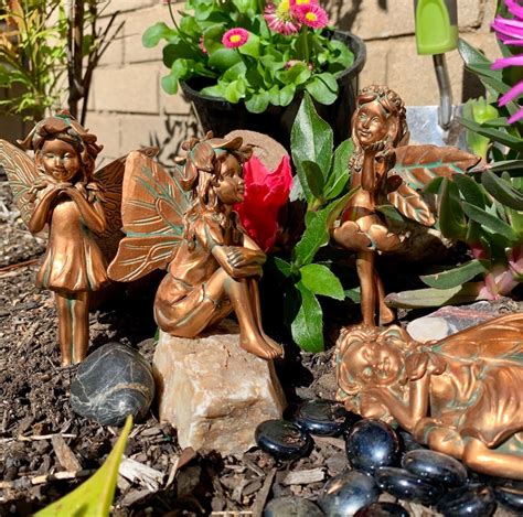 Magical Bronze Garden Fairy Statues Set of 4. Brings life to | Etsy