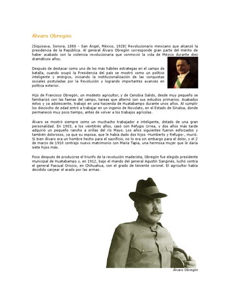 Biografia Del General ALVARO OBREGON | PDF | Militar | Agitación