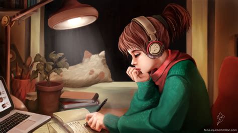 ArtStation - Studying Girl