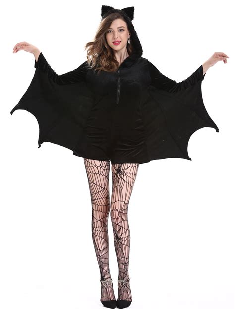 Halloween Bat Costumes For Women Black Sexy Polyester Jumpsuit Holidays Costumes Full Set ...