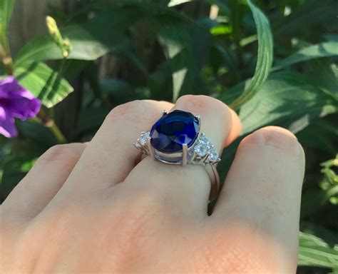 Large Blue Sapphire Oval Engagement Ring- Royal Blue Sapphire Promise Ring for Her-Blue ...