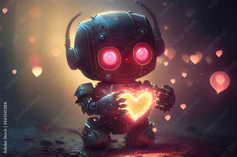 Chibi Robotic Love: Cute Anime Robots Holding Valentine's Hearts in Hyper-Realistic Oil Painting ...