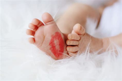 HD wallpaper: Baby Foot With Red Kiss Mark, baby feet, bed, child, indoors | Wallpaper Flare