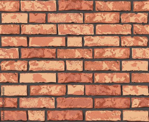 Realistic Vector brick wall seamless pattern. Flat wall texture. Orange ...