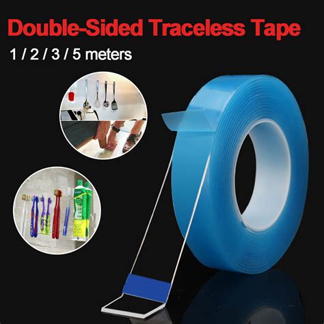 1/2/3/5M Reusable Double Sided Tape Heavy Duty Adhesive Transparent Traceless Tape Clear ...