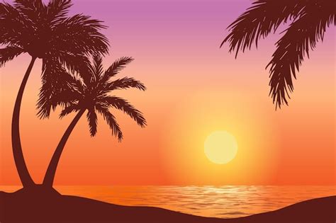 Premium Vector | Tropical sunset. vector illustration with palm tree.