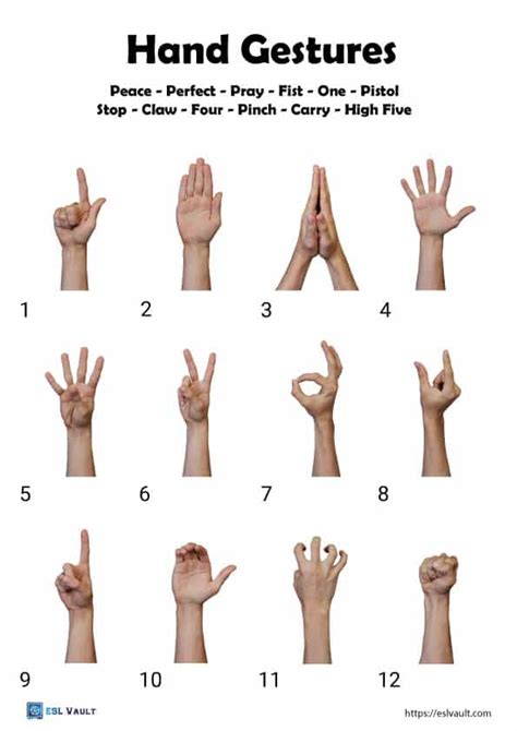 ESL hand gestures worksheets with pictures - ESL Vault