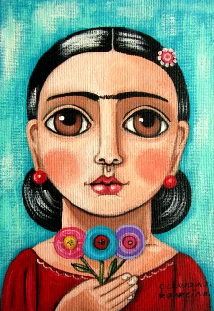 MEXICAN & ORIGINAL Folk Art. "FRIDA KAHLO WITH FLOWERS". Stretched Canvas 5"x7" $37.50 - PicClick