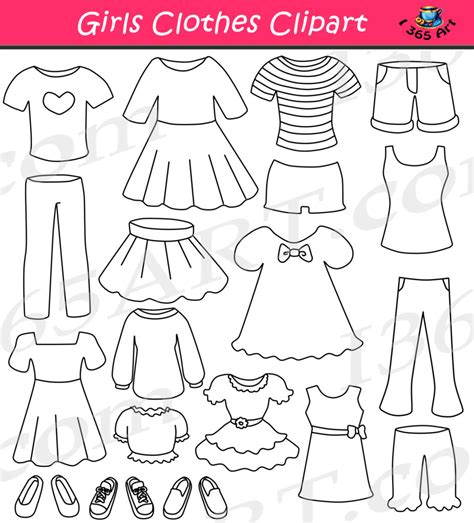 Girls Clothes Clipart Set Dress Up Clip Art - School Clipart