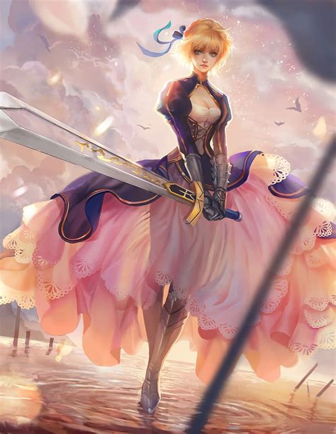 1366x768px | free download | HD wallpaper: character woman holding sword wallpaper, anime, anime ...