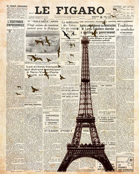 Torre Eiffel en el periódico. París. Impresión de decoración de pared ...