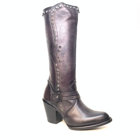 Los Altos Ladies Black Crystal Bovine Leather Knee Boot