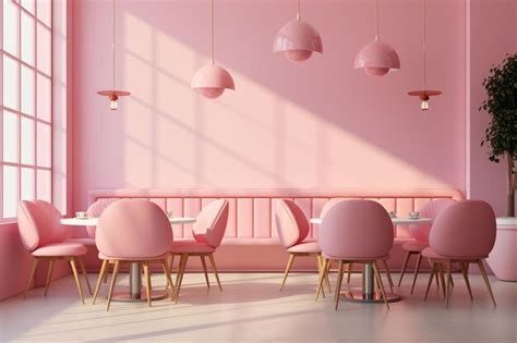 Premium Photo | Pastel color interior of of modern cafe with pink