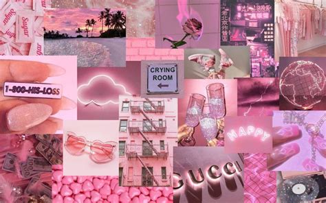 Pink Aesthetic Collage Desktop | Cute Laptop Wallpaper