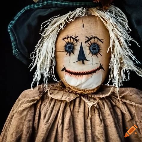 Scarecrow face made of detailed fabric on Craiyon