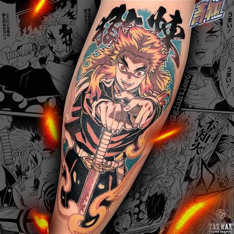 Amazing Kyojuro Rengoku from Demon Slayer tattoos by @giantlee6