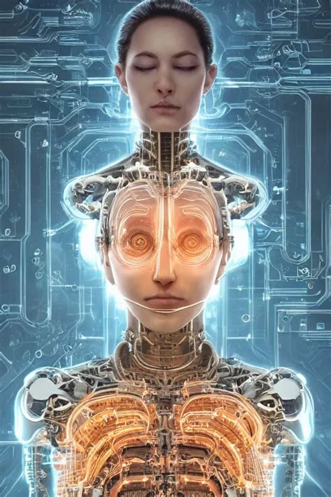 Meditating cyborg with many cybernetic implants and | Stable Diffusion ...