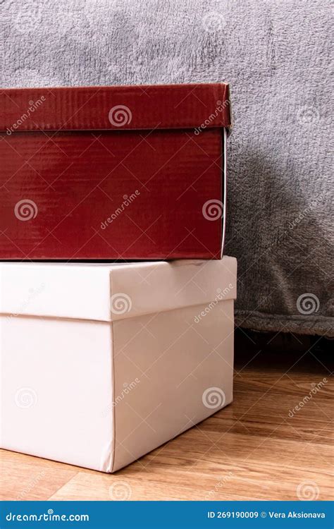 Two Cardboard Boxes on a Wooden Floor Stock Image - Image of gray ...