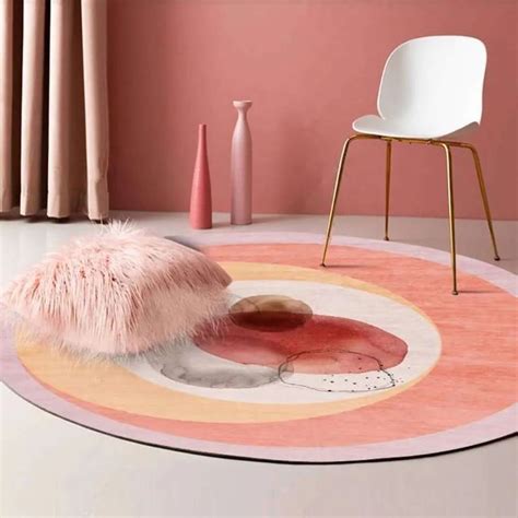 Pink and Orange Modern Round Indoor Area Rug 5' | Round rug living room, Indoor area rugs ...