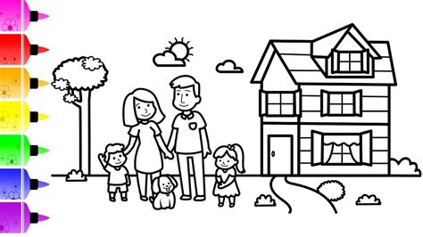 How to Draw Happy Family near New House - Rocket Coloring Page - YouTube