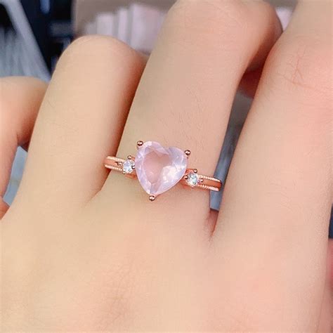 Heart Shaped Rose Quartz Silver Wedding Ring