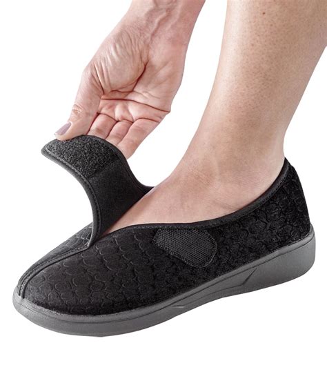 Silverts Women Extra Wide Velcro Slippers, 8, Black - Walmart.com