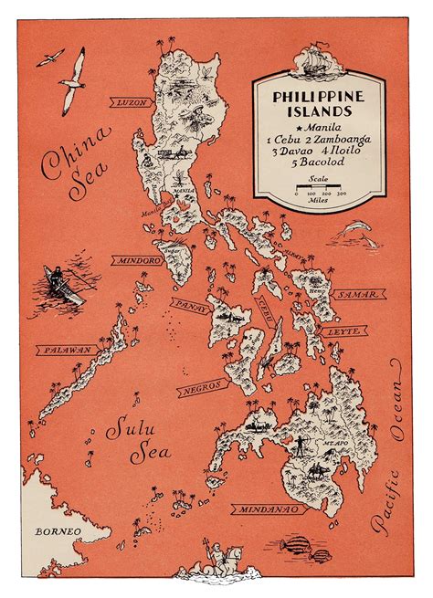 Buy Vintage Philippine Islands 1940s Orange Pictorial Cartoon of the Philippine Islands Picture ...