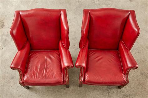 Pair of English Georgian Style Ruby Red Leather Wingback Chairs For Sale at 1stDibs | red ...