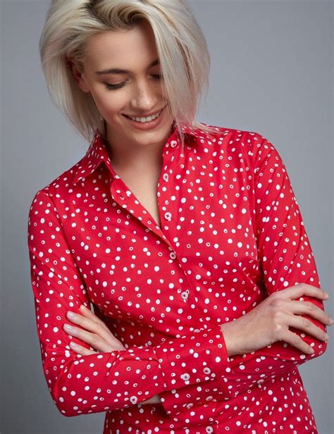 Women's Red & White Spot Fitted Shirt - Single Cuff | Work wear women, Workwear shirts, Shirts