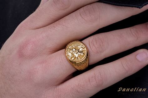 Gold Sovereign Ring Solid Gold Man Ring Chevaliere Homme Or - Etsy