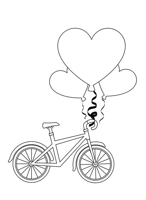 Bicycle with Love Heart Balloons Coloring Page - Free Printable Coloring Pages