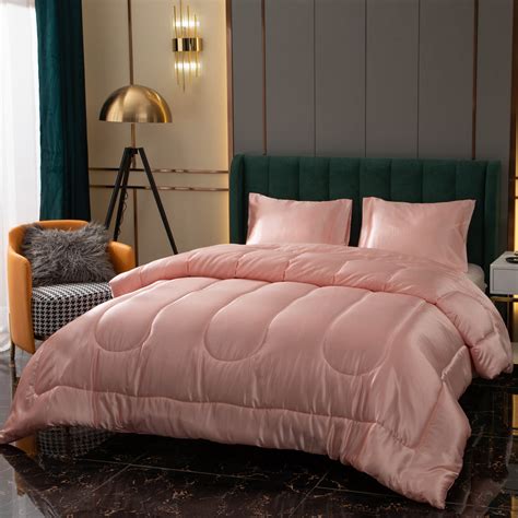 Move Over Pink Satin Comforter Sets Queen Teen Girls Bedding Sets Solid ...