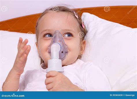 Happy Little Girl Making Aerosol Treatment Stock Photo - Image of cure ...