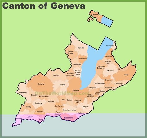 Canton of Geneva municipality map - Ontheworldmap.com