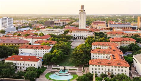 University of Texas Austin campus at sunset-dusk – aerial view ...