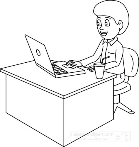 People Black and White Outline Clipart - working_on_laptop_computer_office_outline - Classroom ...