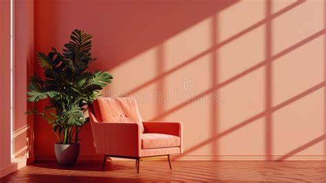 Aesthetic Minimalist Room Interior with a Cozy Armchair. Peach Fuzz ...