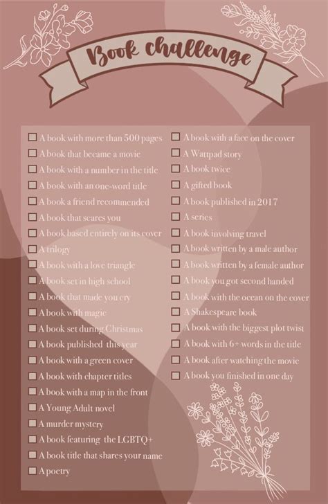 Book Challenge Checklist with Flowers