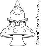 1139024-Cartoon-Clipart-Of-A-Black-And-White-Gnome-Sitting-On-A-Mushroom-Vector-Outlined ...