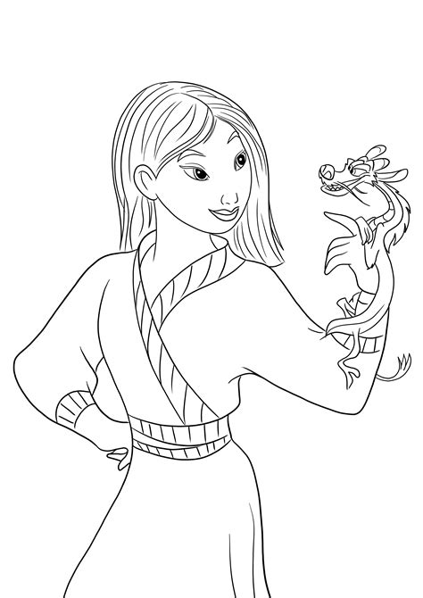 Here is a free coloring image of Mulan and Mushu to print or download