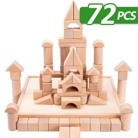 Wooden Blocks - iPlay, iLearn wood block set Natural Wooden Stacking Cubes Blocks 72 PCS ...