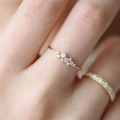 Simple Cubic Zirconia Small Stone Thin Ring Gold Engagement Rings For ...