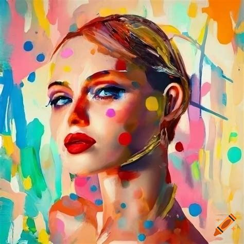 Abstract painting of women with vibrant colors and geometric shapes