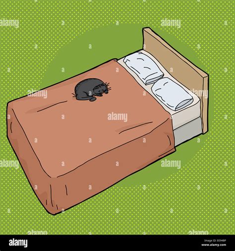 Cartoon of sleeping black cat on bed with pillows Stock Photo - Alamy