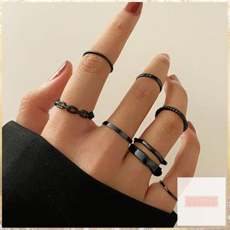 Personality Twin Combined Ring Set Suit 10 Set Black - Etsy in 2023 | Rings jewelry fashion ...