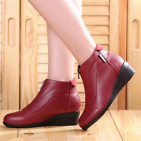 Women Boots 2018 Winter Shoes Woman Soft Leather Ankle Botas Mujer Casual Autumn Wedges Heels ...