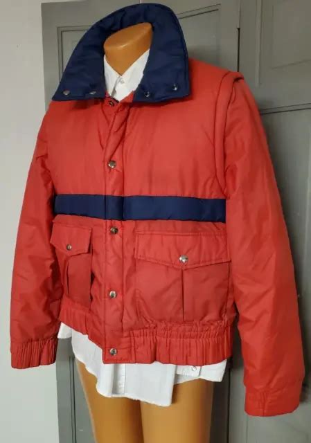 L VTG THAT 70s show 80s PUFFER SKI Jacket COAT zips off to a vest red blue nylon $12.99 - PicClick