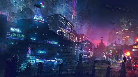 HD wallpaper: sci-fi, futuristic city, neon lights, skyscrapers ...